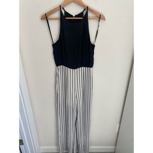 Line+Dot black and white striped halter‎ neck jumpsuit size medium